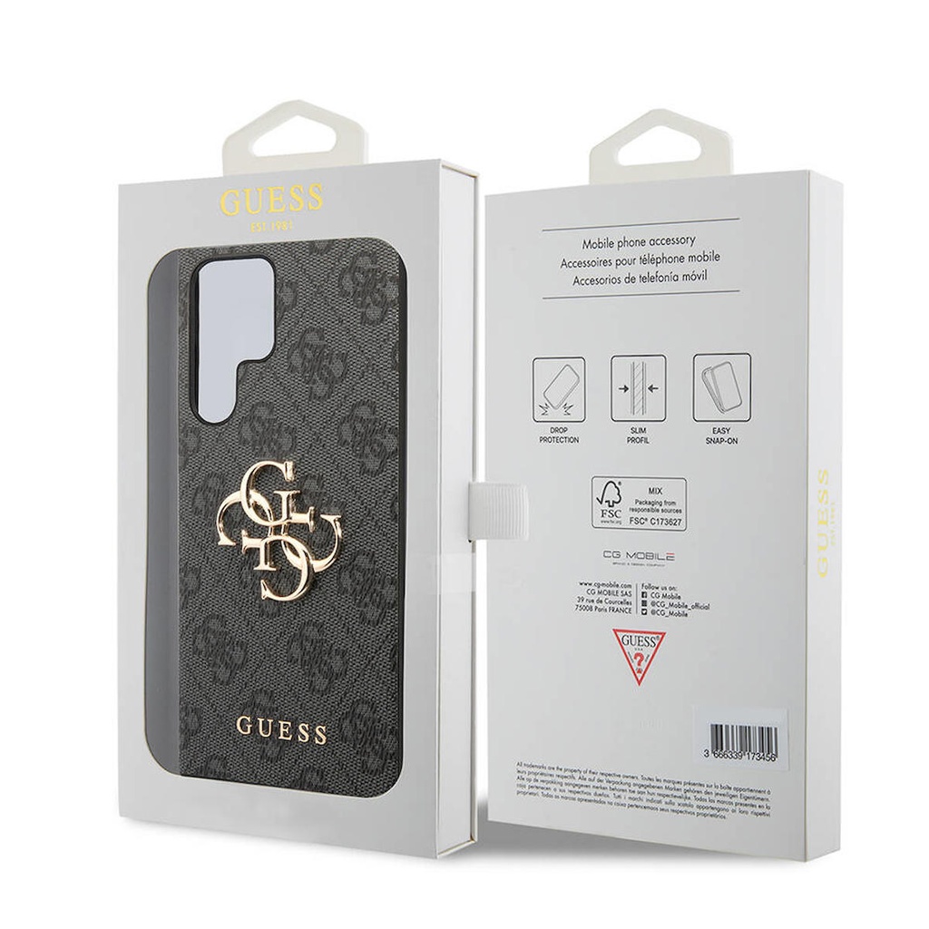 Samsung Galaxy S24 Ultra Uyumlu Kılıf Guess Orjinal Lisanslı PU Deri Yazı ve 4G Metal Logolu Desenli Kapak
