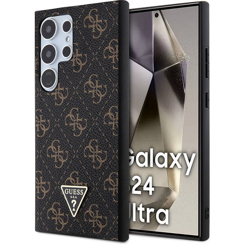 Samsung Galaxy S24 Ultra Uyumlu Kılıf Guess Orjinal Lisanslı PU Üçgen Logo 4G Desenli Kapak