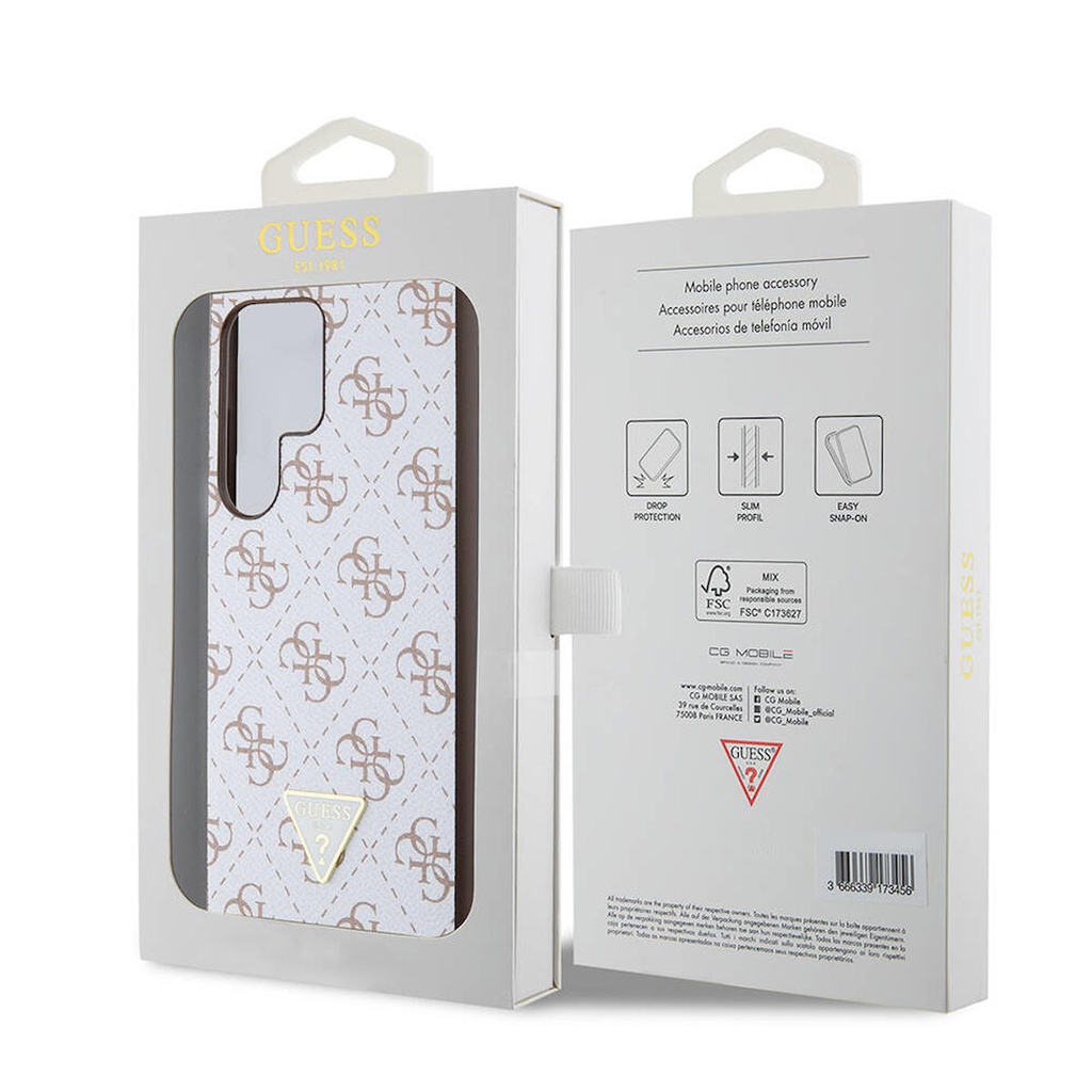 Samsung Galaxy S24 Ultra Uyumlu Kılıf Guess Orjinal Lisanslı PU Üçgen Logo 4G Desenli Kapak