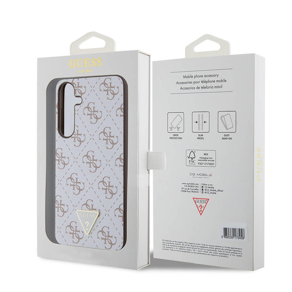 Samsung Galaxy S24 Plus Uyumlu Kılıf Guess Orjinal Lisanslı PU Üçgen Logo 4G Desenli Kapak