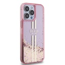 Apple iPhone 15 Pro Max Uyumlu Kılıf Guess Orjinal Lisanslı Transparan Sıvılı Simli Altın Çizgili Kapak - 3