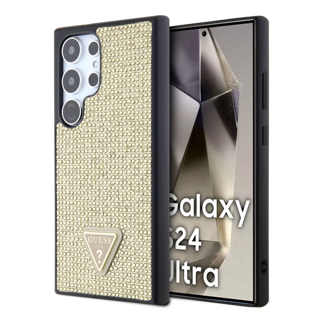 Samsung Galaxy S24 Ultra Uyumlu Kılıf Guess Orjinal Lisanslı Taşlı Arka Yüzey Üçgen Logolu Kapak - 7