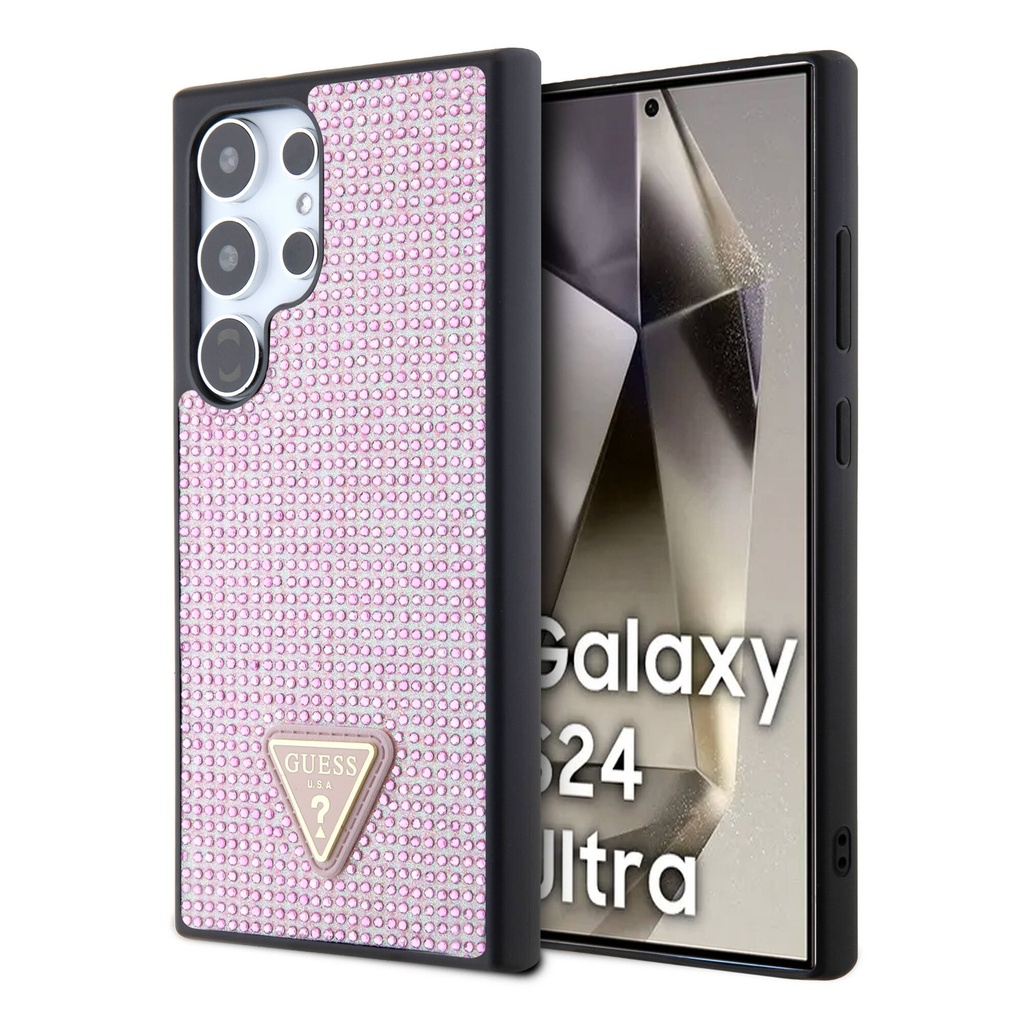 Samsung Galaxy S24 Ultra Uyumlu Kılıf Guess Orjinal Lisanslı Taşlı Arka Yüzey Üçgen Logolu Kapak - 14