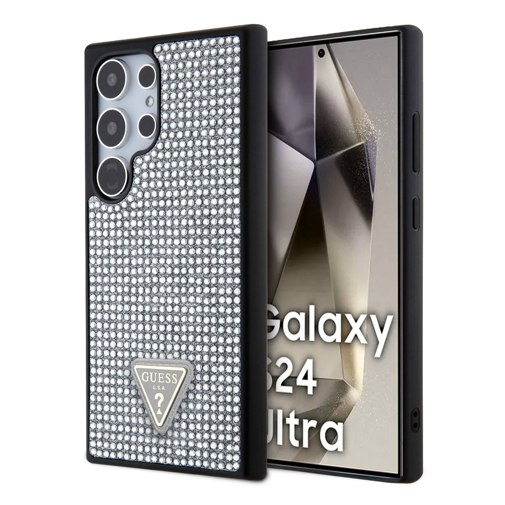 Samsung Galaxy S24 Ultra Uyumlu Kılıf Guess Orjinal Lisanslı Taşlı Arka Yüzey Üçgen Logolu Kapak - 21