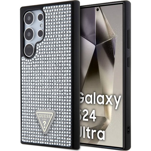 Samsung Galaxy S24 Ultra Uyumlu Kılıf Guess Orjinal Lisanslı Taşlı Arka Yüzey Üçgen Logolu Kapak