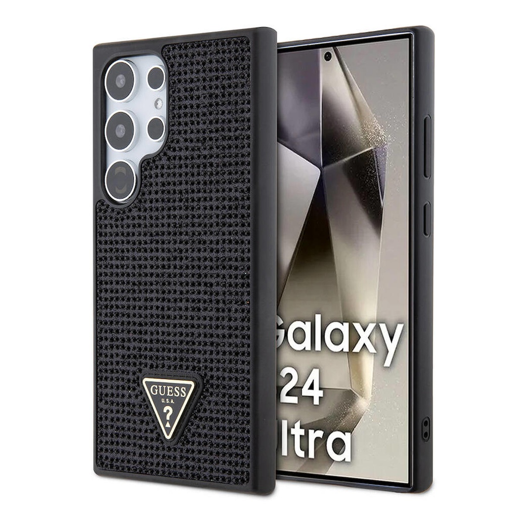 Samsung Galaxy S24 Ultra Uyumlu Kılıf Guess Orjinal Lisanslı Taşlı Arka Yüzey Üçgen Logolu Kapak