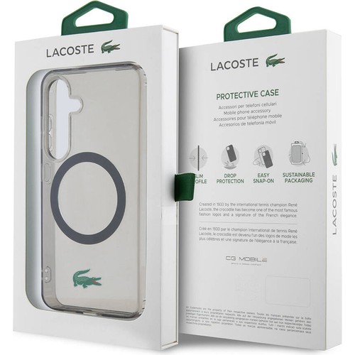 Samsung Galaxy S24 Uyumlu Kılıf Lacoste Orjinal Lisanslı Magsafe Şarj Özellikli Transparan Timsah Logo Baskılı Kapak