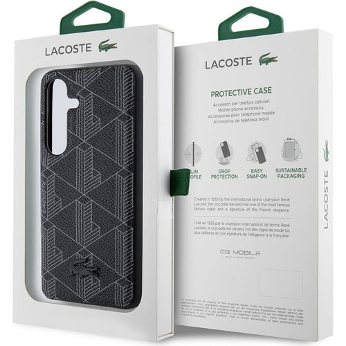 Samsung Galaxy S24 Uyumlu Kılıf Lacoste Orjinal Lisanslı Magsafe Şarj Özellikli PU Deri Görünümlü Karışık Monogram Desenli Kapak