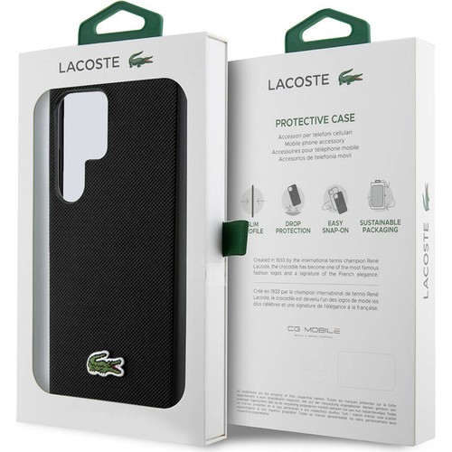 Samsung Galaxy S24 Ultra Uyumlu Kılıf Lacoste Orjinal Lisanslı PU Pike Desenli Arka Yüzey İkonik Timsah Dokuma Logolu Kapak