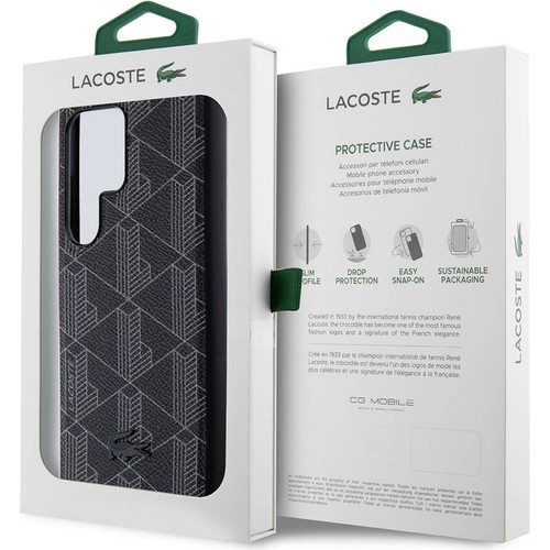 Samsung Galaxy S24 Ultra Uyumlu Kılıf Lacoste Orjinal Lisanslı Magsafe Şarj Özellikli PU Deri Görünümlü Karışık Monogram Desenli Kapak