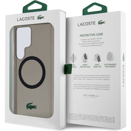 Samsung Galaxy S24 Ultra Uyumlu Kılıf Lacoste Orjinal Lisanslı Magsafe Şarj Özellikli Transparan Timsah Logo Baskılı Kapak