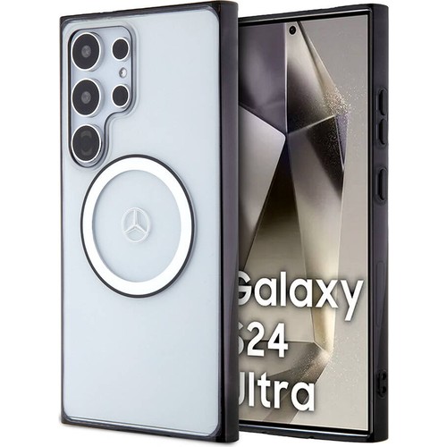 Samsung Galaxy S24 Ultra Uyumlu Kılıf Mercedes Benz Orjinal Lisanslı Magsafe Şarj Özellikli PC TPU Transparan Black Ring Kapak
