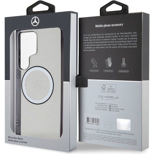 Samsung Galaxy S24 Ultra Uyumlu Kılıf Mercedes Benz Orjinal Lisanslı Magsafe Şarj Özellikli PC TPU Transparan Black Ring Kapak