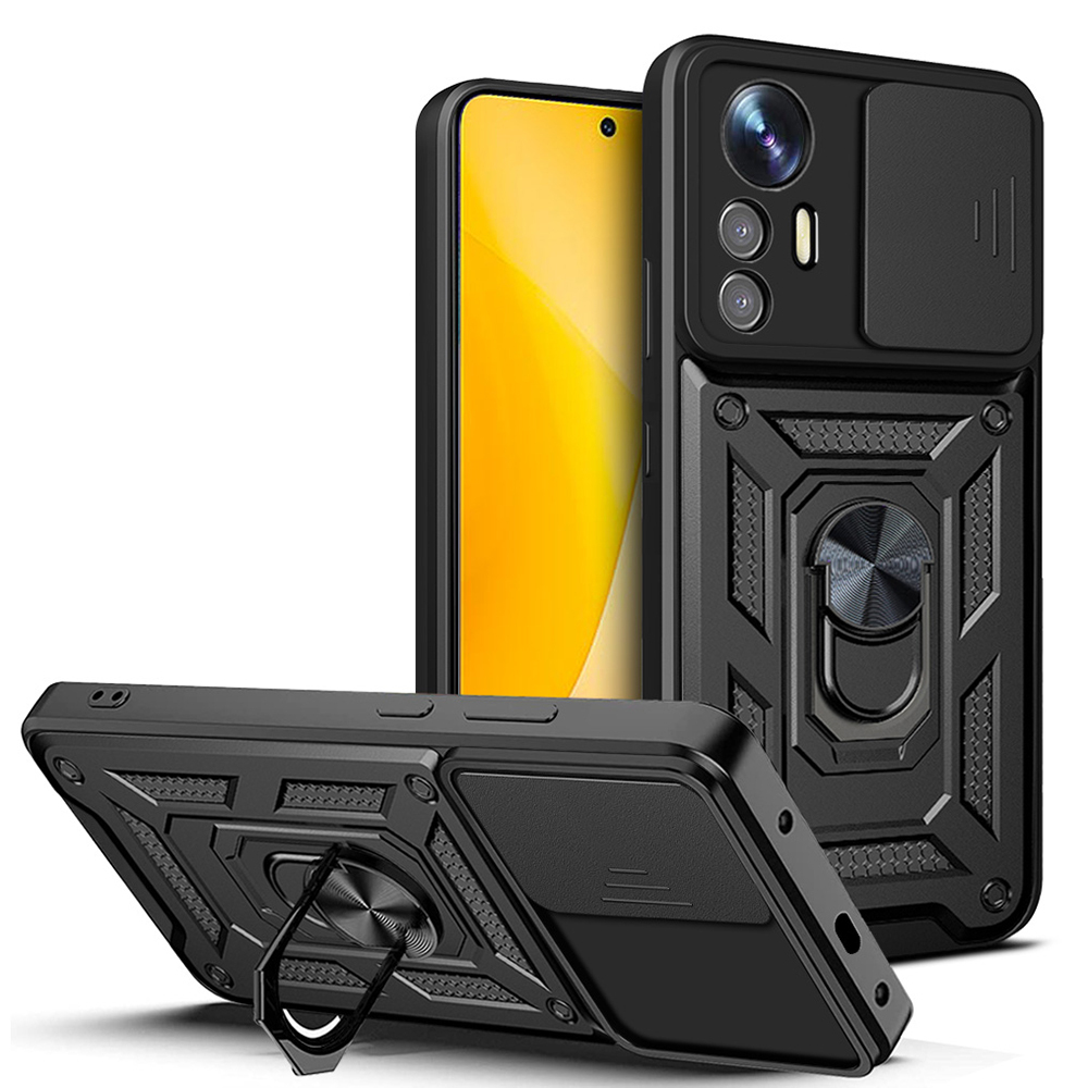 [RNZ-TA121111] Xiaomi Mi 12 Lite Uyumlu Kılıf Magnetik Standlı Kamera Korumalı Zore Sürgülü Vega Kapak (Siyah)