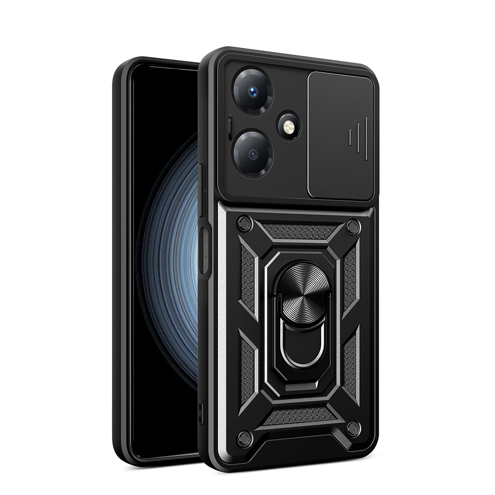 [RNZ-TA121114] Infinix Hot 30 Uyumlu Play Kılıf Magnetik Standlı Kamera Korumalı Zore Sürgülü Vega Kapak (Siyah)