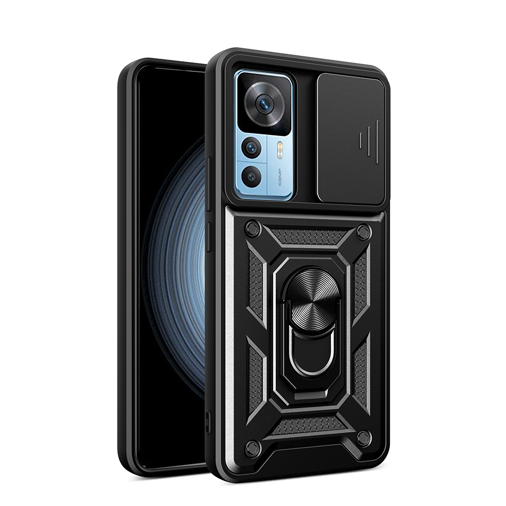 [RNZ-TA121107] Xiaomi Mi 12T Uyumlu Kılıf Magnetik Standlı Kamera Korumalı Zore Sürgülü Vega Kapak (Siyah)