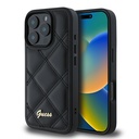 Apple iPhone 16 Pro Max Uyumlu Kılıf Guess Orjinal Lisanslı PU Deri Metal Yazı Logolu Kapitone Kapak