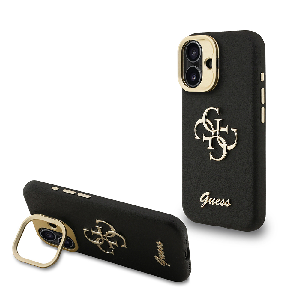 Apple iPhone 16 Uyumlu Kılıf Guess Orjinal Lisanslı Grained Yazı Logolu Kamera Standlı Kapak