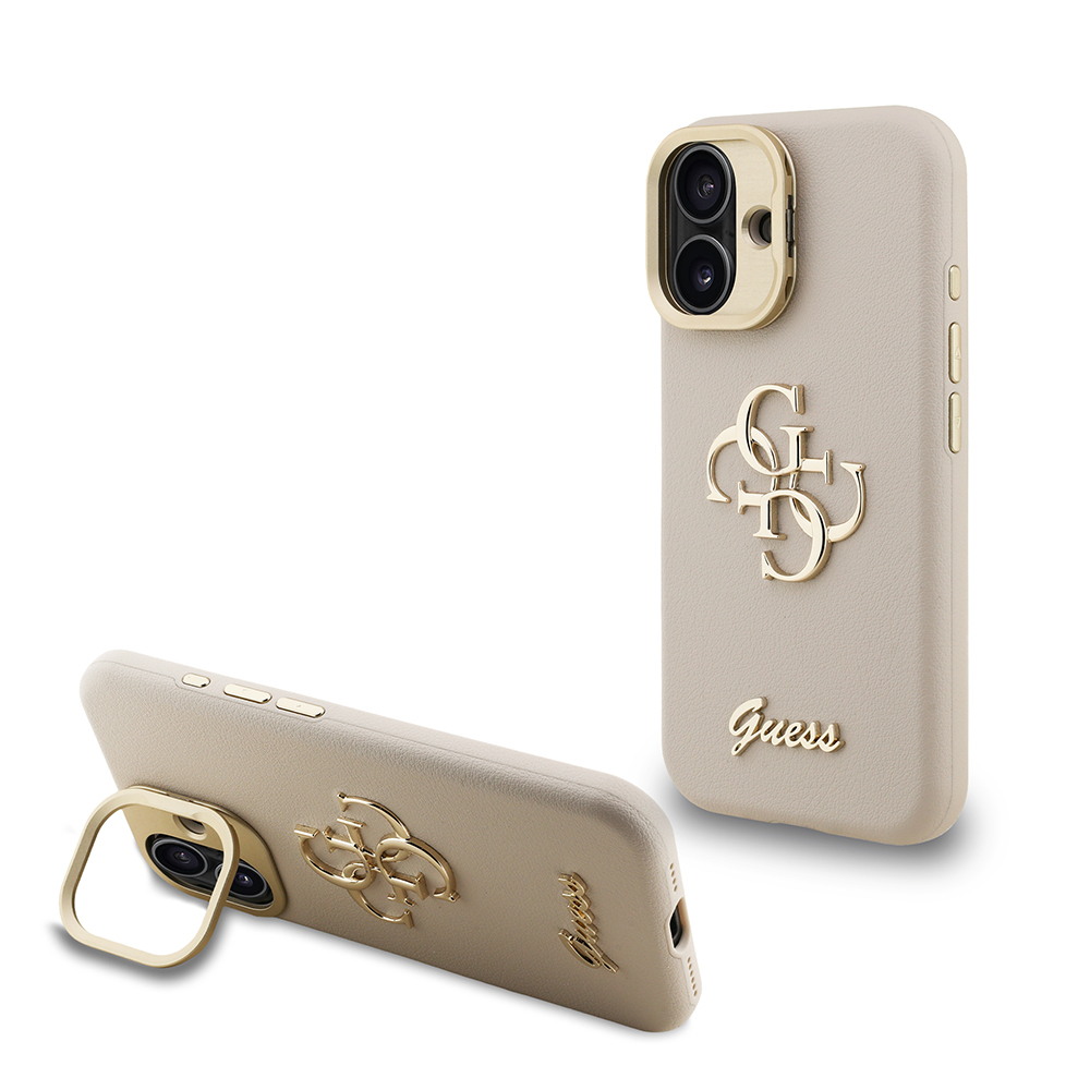 Apple iPhone 16 Uyumlu Kılıf Guess Orjinal Lisanslı Grained Yazı Logolu Kamera Standlı Kapak