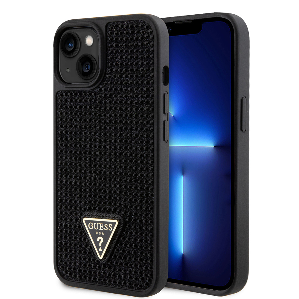 Apple iPhone 14 Uyumlu Kılıf Guess Orjinal Lisanslı Taşlı Arka Yüzey Üçgen Logolu Kapak