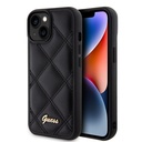 Apple iPhone 15 Uyumlu Kılıf Guess Orjinal Lisanslı PU Deri Metal Yazı Logolu Kapitone Kapak
