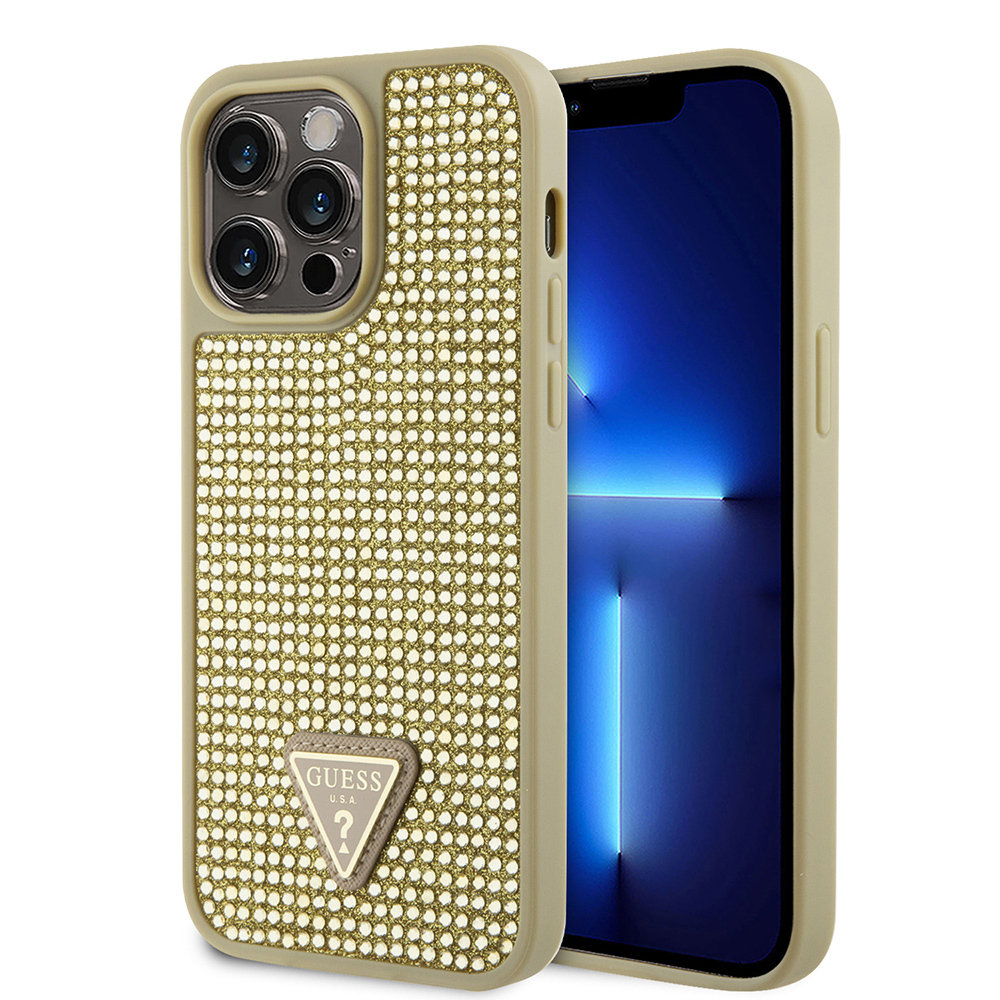 Apple iPhone 13 Pro Max Uyumlu Kılıf Guess Orjinal Lisanslı Taşlı Arka Yüzey Üçgen Logolu Kapak
