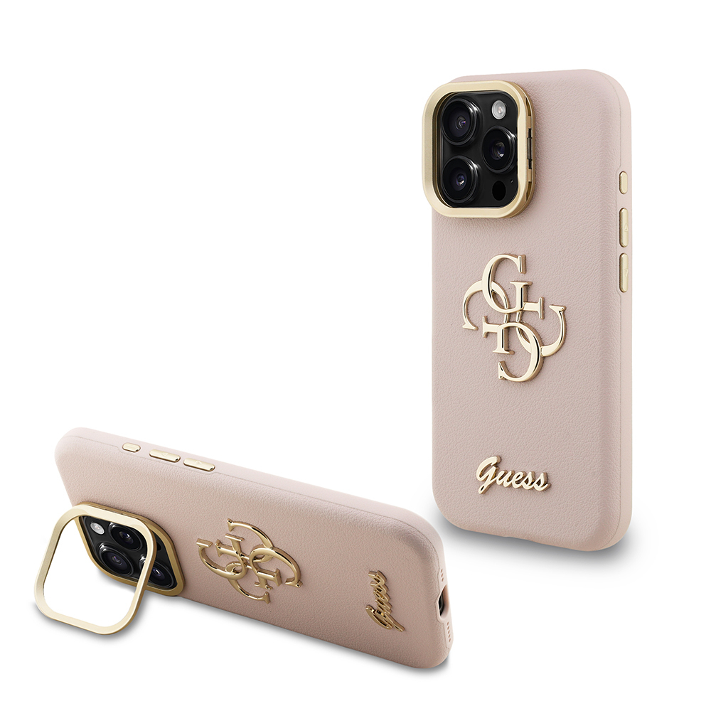 Apple iPhone 16 Pro Max Uyumlu Kılıf Guess Orjinal Lisanslı Grained Yazı Logolu Kamera Standlı Kapak