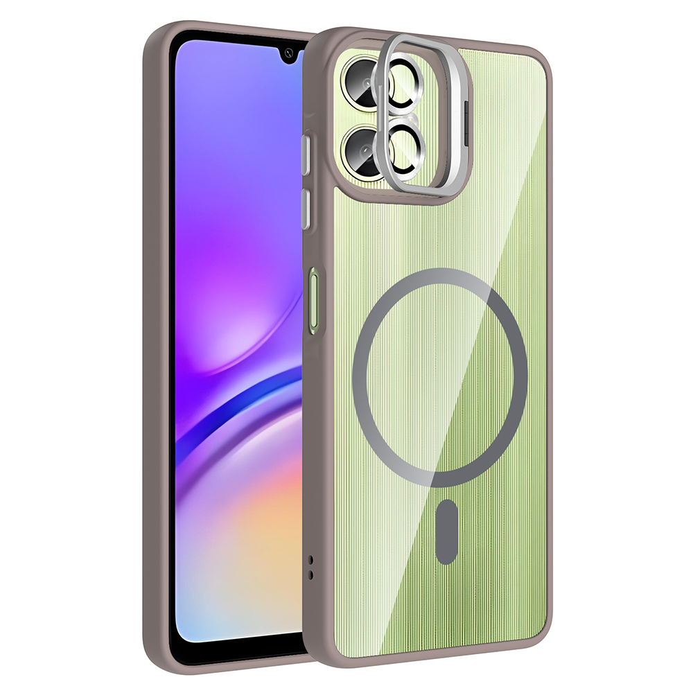Samsung Galaxy A06 Uyumlu Kılıf Standlı ve Kamera Lens Hediyeli M-Safe Şarj Özellikli Zore Etro Kapak