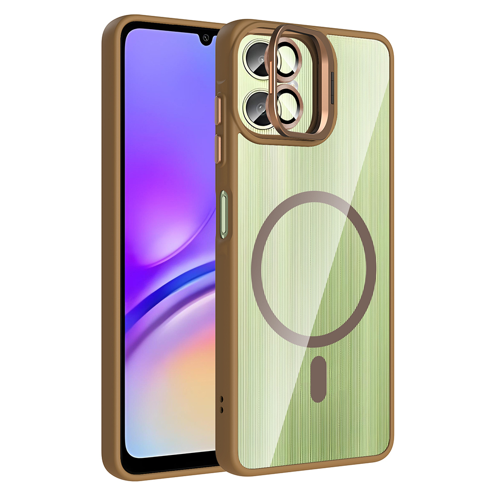 Samsung Galaxy A06 Uyumlu Kılıf Standlı ve Kamera Lens Hediyeli M-Safe Şarj Özellikli Zore Etro Kapak