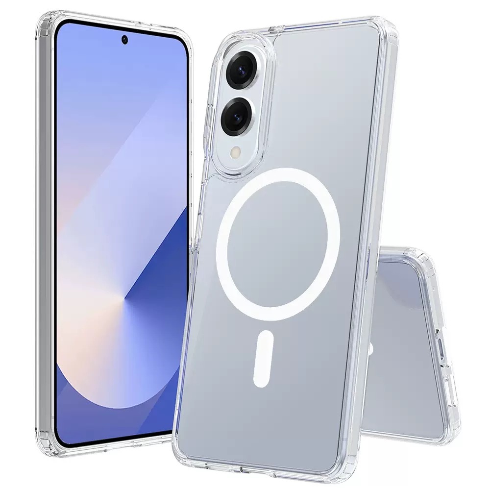 [RNZ-TA119978] Samsung Galaxy S25 Edge Uyumlu Kılıf M-safe Şarj Özellikli Şeffaf Sert PC Zore Embos Kapak