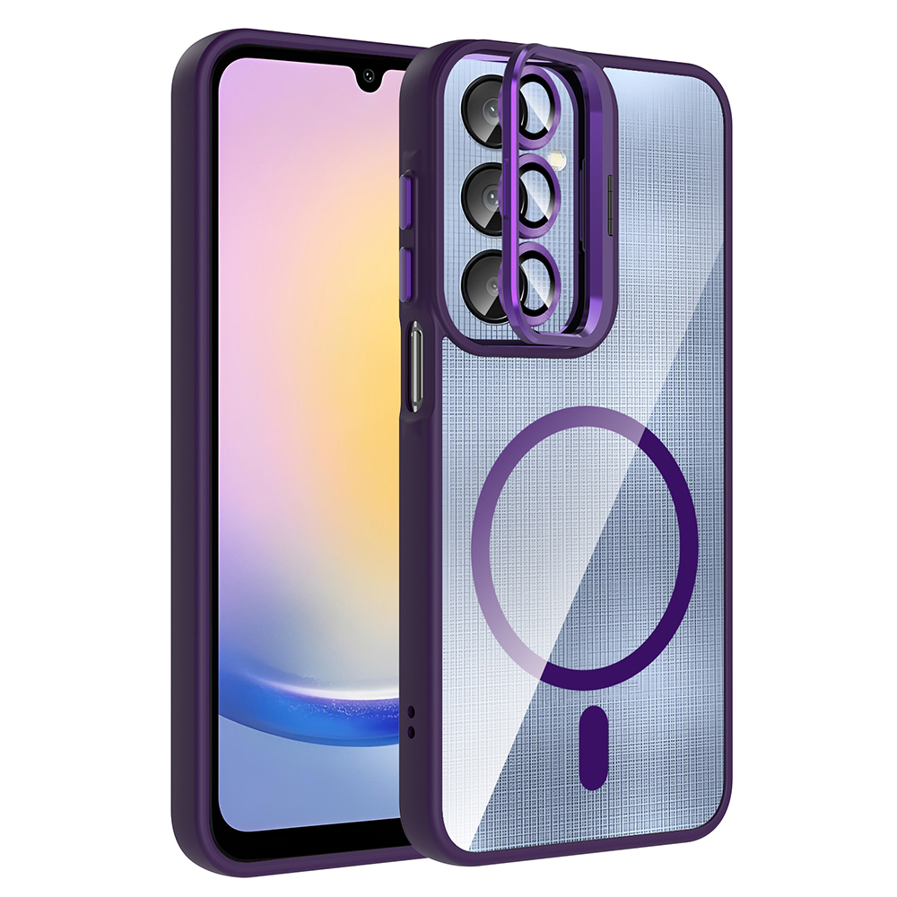 Samsung Galaxy A25 Uyumlu Kılıf Standlı ve Kamera Lens Hediyeli M-Safe Şarj Özellikli Zore Etro Kapak