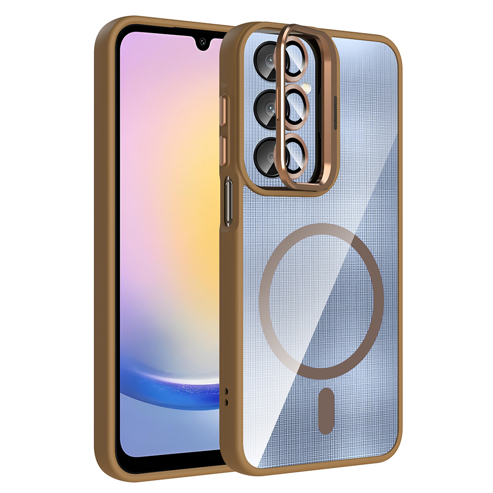 Samsung Galaxy A25 Uyumlu Kılıf Standlı ve Kamera Lens Hediyeli M-Safe Şarj Özellikli Zore Etro Kapak