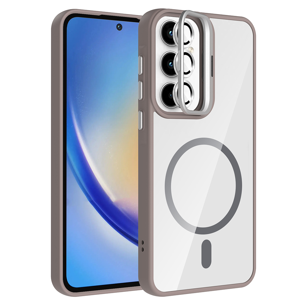 Samsung Galaxy A35 Uyumlu Kılıf Standlı ve Kamera Lens Hediyeli M-Safe Şarj Özellikli Zore Etro Kapak