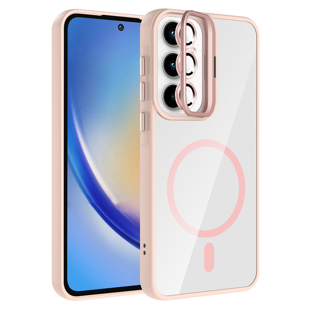Samsung Galaxy A35 Uyumlu Kılıf Standlı ve Kamera Lens Hediyeli M-Safe Şarj Özellikli Zore Etro Kapak