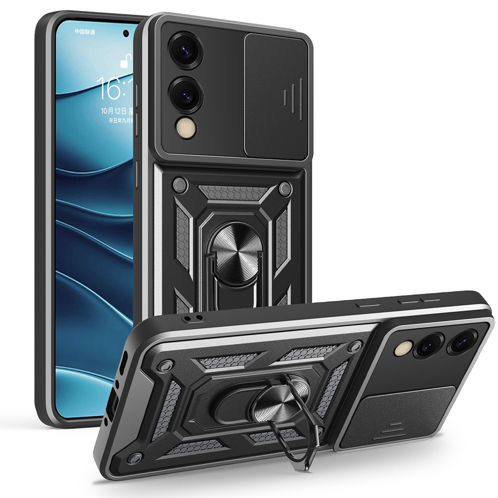 [RNZ-TA119932] Samsung Galaxy S25 Edge Uyumlu Kılıf Magnetik Standlı Kamera Korumalı Zore Sürgülü Vega Kapak (Siyah)