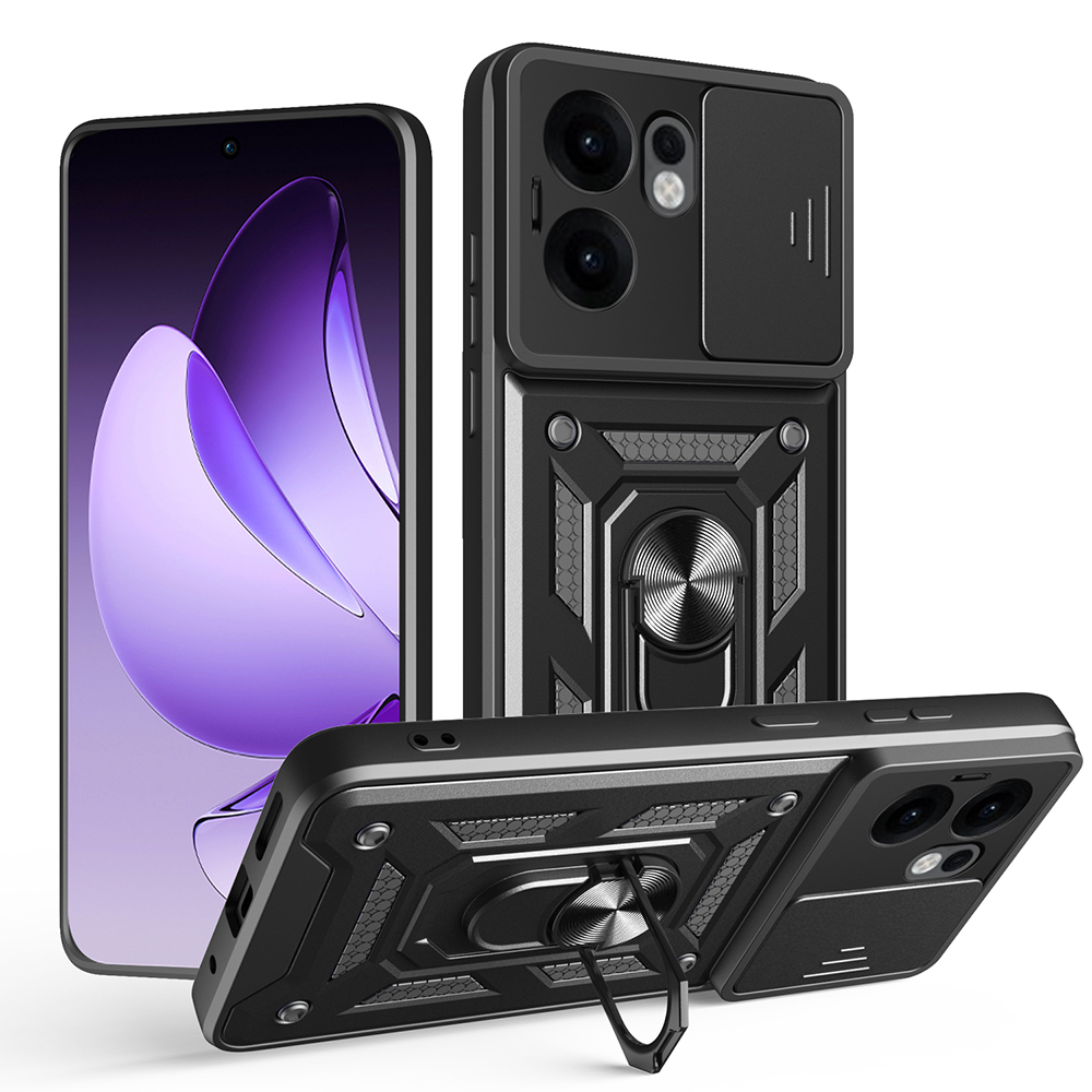 [RNZ-TA121941] Oppo Reno 13F 5G Uyumlu Kılıf Magnetik Standlı Kamera Korumalı Zore Sürgülü Vega Kapak (Siyah)
