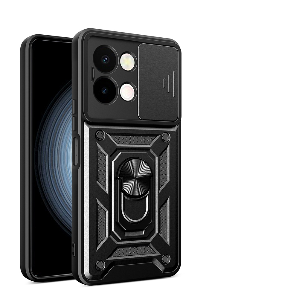 [RNZ-TA121933] Vivo Y28 Uyumlu Kılıf Magnetik Standlı Kamera Korumalı Zore Sürgülü Vega Kapak (Siyah)