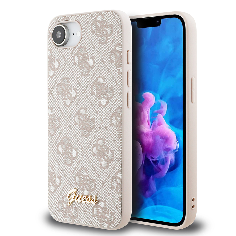 Apple iPhone 16E Uyumlu Kılıf Guess Orjinal Lisanslı 4G Desenli Script Metal Logolu Kapak