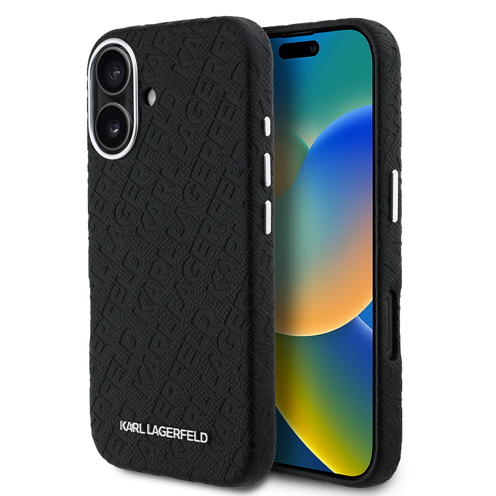 Apple iPhone 16 Uyumlu Kılıf Karl Lagerfeld Orjinal Lisanslı PU Deri Damgalı Metal Yazı Logolu Kapak