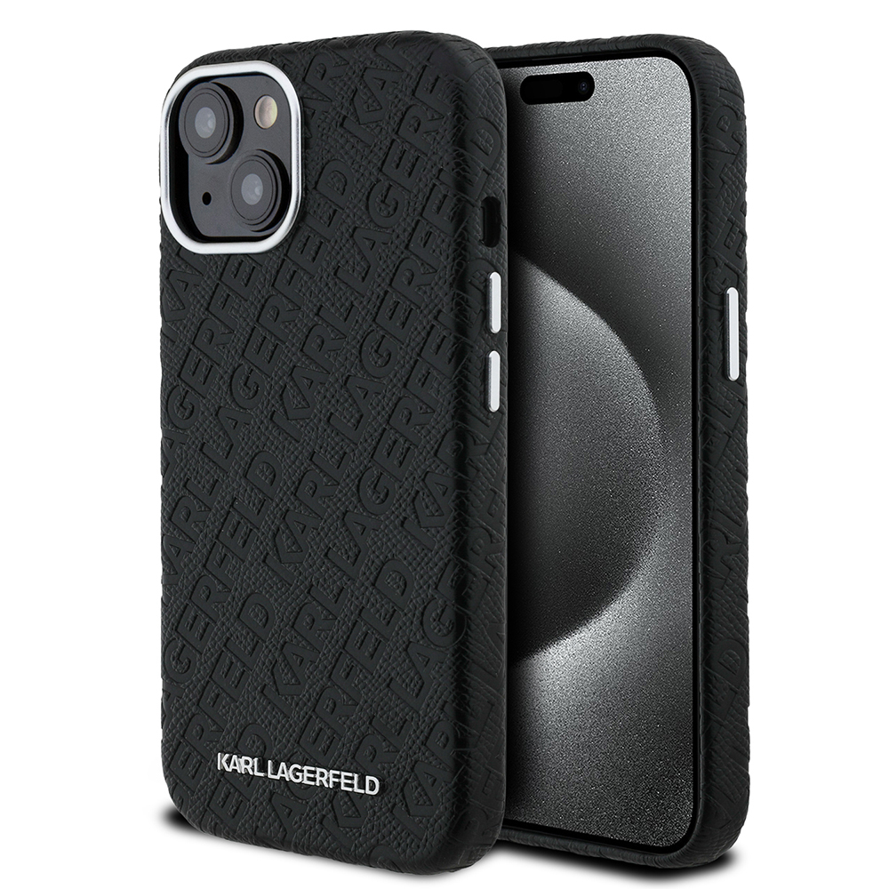 Apple iPhone 14 Uyumlu Kılıf Karl Lagerfeld Orjinal Lisanslı PU Deri Damgalı Metal Yazı Logolu Kapak