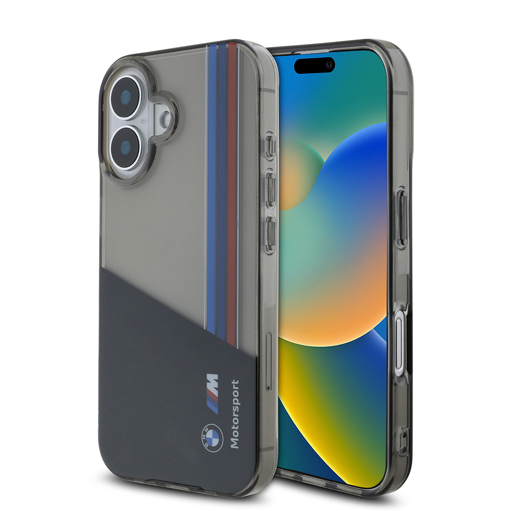Apple iPhone 16 Uyumlu Kılıf BMW Orjinal Lisanslı Yarı Transparan M Dizayn Çizgili Kapak
