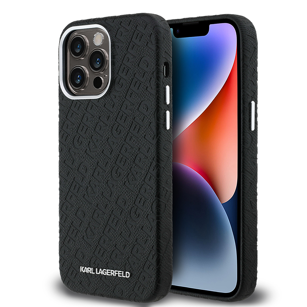 Apple iPhone 14 Pro Max Uyumlu Kılıf Karl Lagerfeld Orjinal Lisanslı PU Deri Damgalı Metal Yazı Logolu Kapak