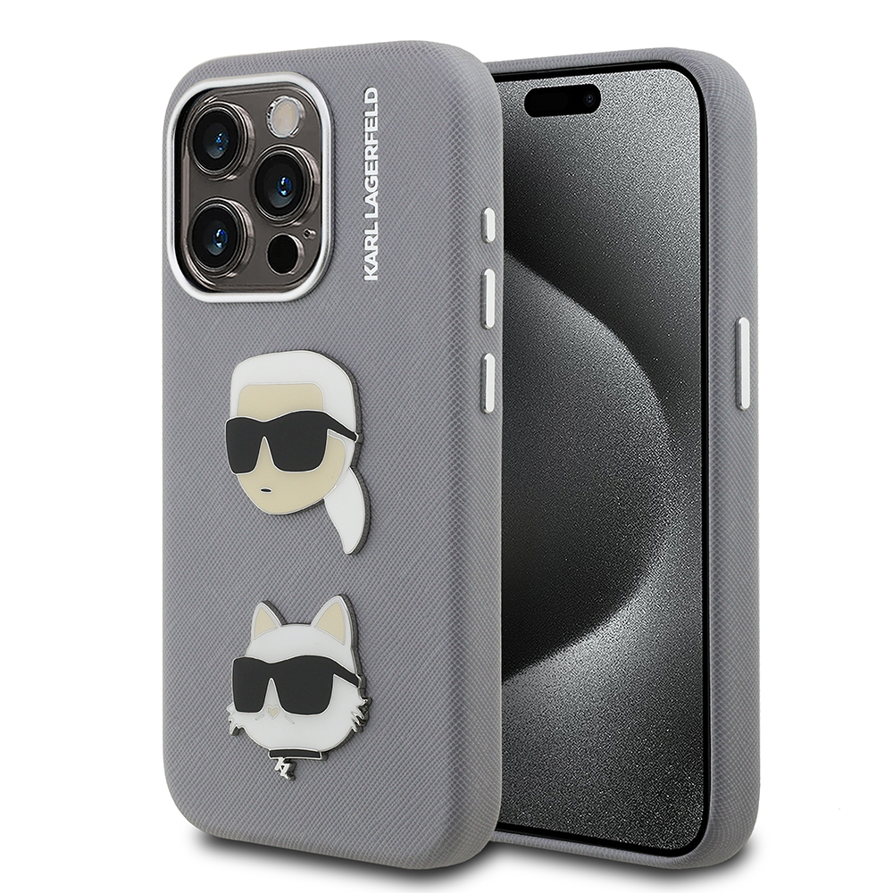 Apple iPhone 15 Pro Max Uyumlu Kılıf Karl Lagerfeld Orjinal Lisanslı K&C Heads Pin Kapak
