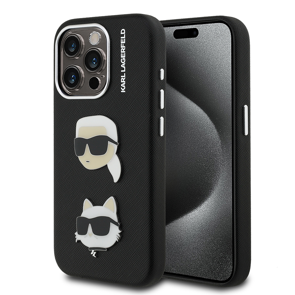 Apple iPhone 15 Pro Max Uyumlu Kılıf Karl Lagerfeld Orjinal Lisanslı K&C Heads Pin Kapak