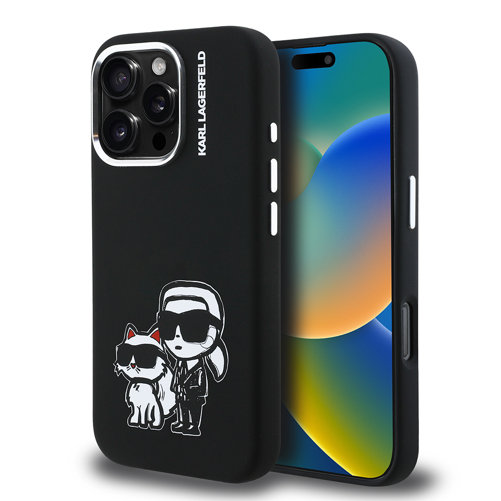 Apple iPhone 16 Pro Max Uyumlu Kılıf Karl Lagerfeld Orjinal Lisanslı Karl & Choupette Sketch Logo Sililkon Kapak