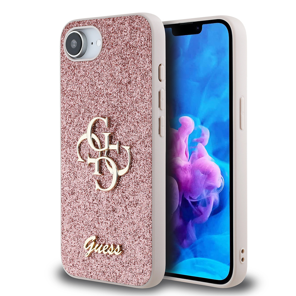 Apple iPhone 16E Uyumlu Kılıf Guess Orjinal Lisanslı 4G Büyük Metal Logolu Glitter Kapak