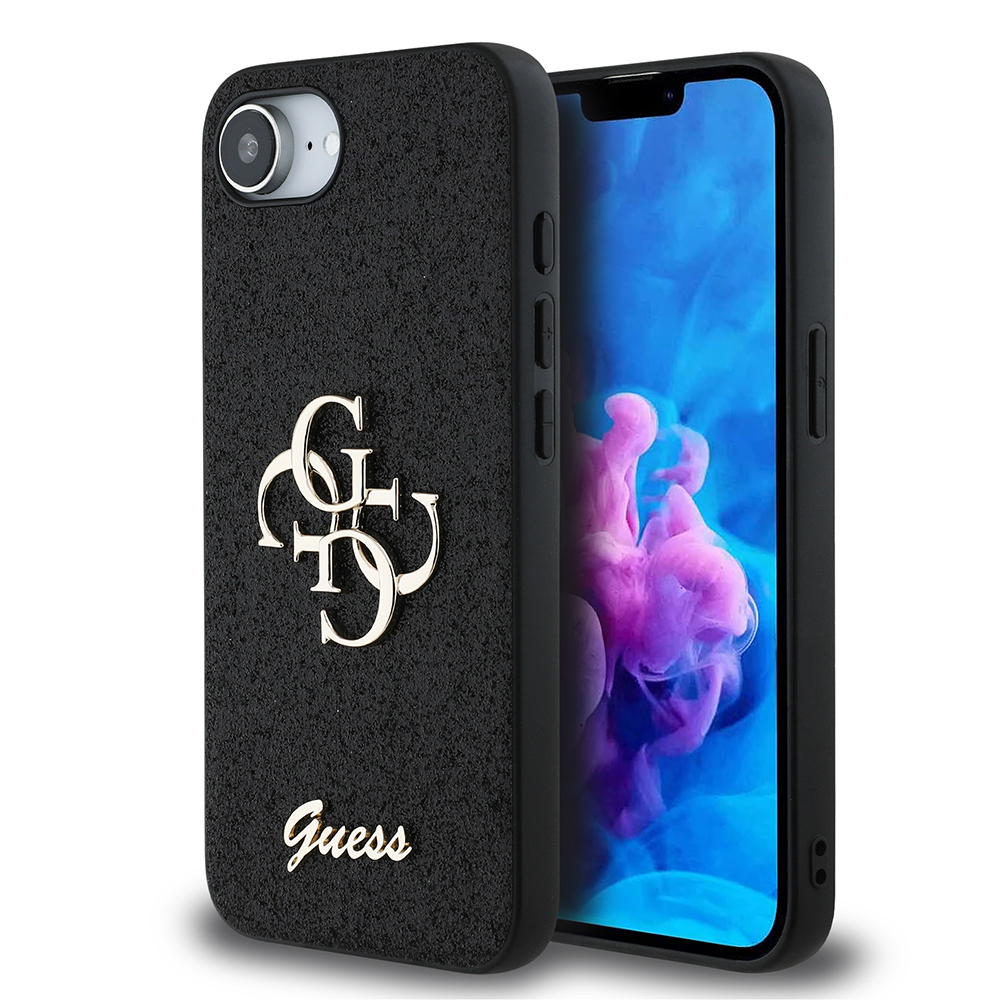 Apple iPhone 16E Uyumlu Kılıf Guess Orjinal Lisanslı 4G Büyük Metal Logolu Glitter Kapak