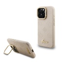 Apple iPhone 15 Pro Max Uyumlu Kılıf Guess Orjinal Lisanslı M-safe Şarj Özellikli Sıcak Baskılı Yazı Logolu Kamera Standlı PU Deri Peony Kapak