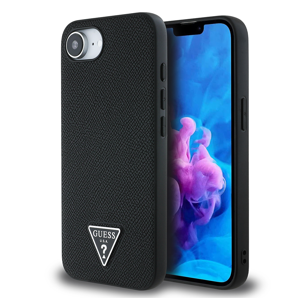 Apple iPhone 16E Uyumlu Kılıf Guess Orjinal Lisanslı M-safe Şarj Özellikli Grained Triangle Kapak