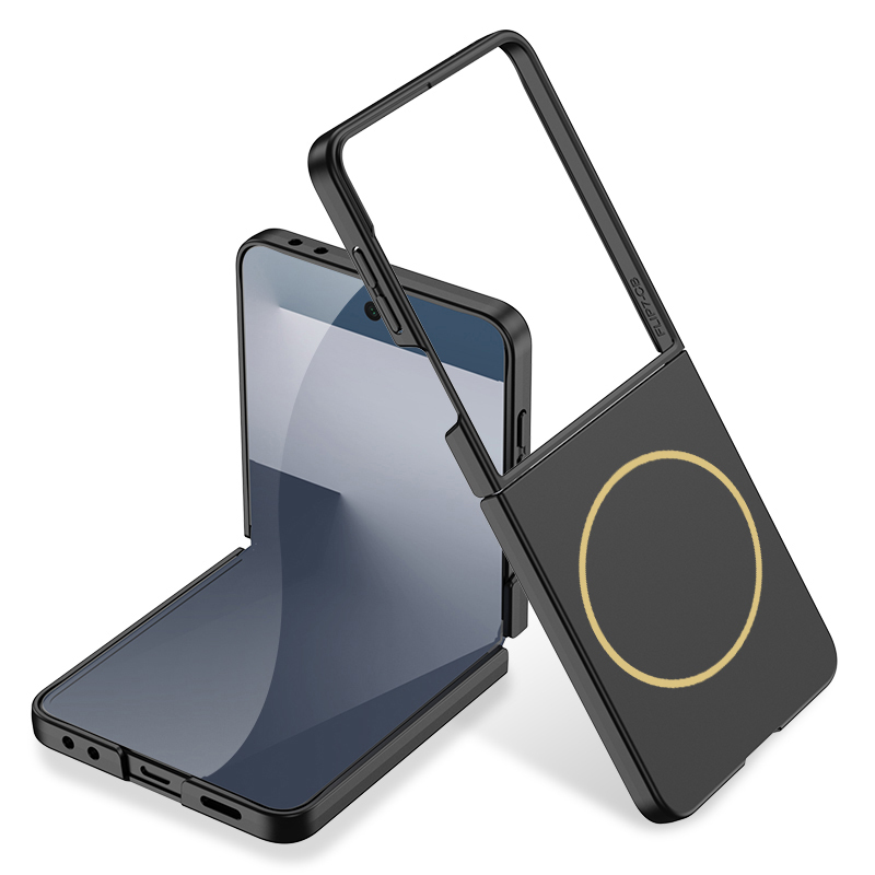 [RNZ-TA122825] Samsung Galaxy Z Flip 7 Uyumlu Kılıf Wireless Şarj Özellikli Zore Kıpta M-safe Kapak (Siyah)